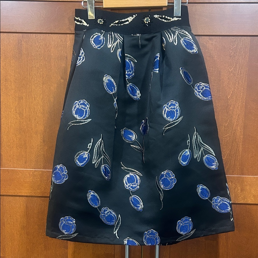 Elegant Black and Blue Floral Skirt